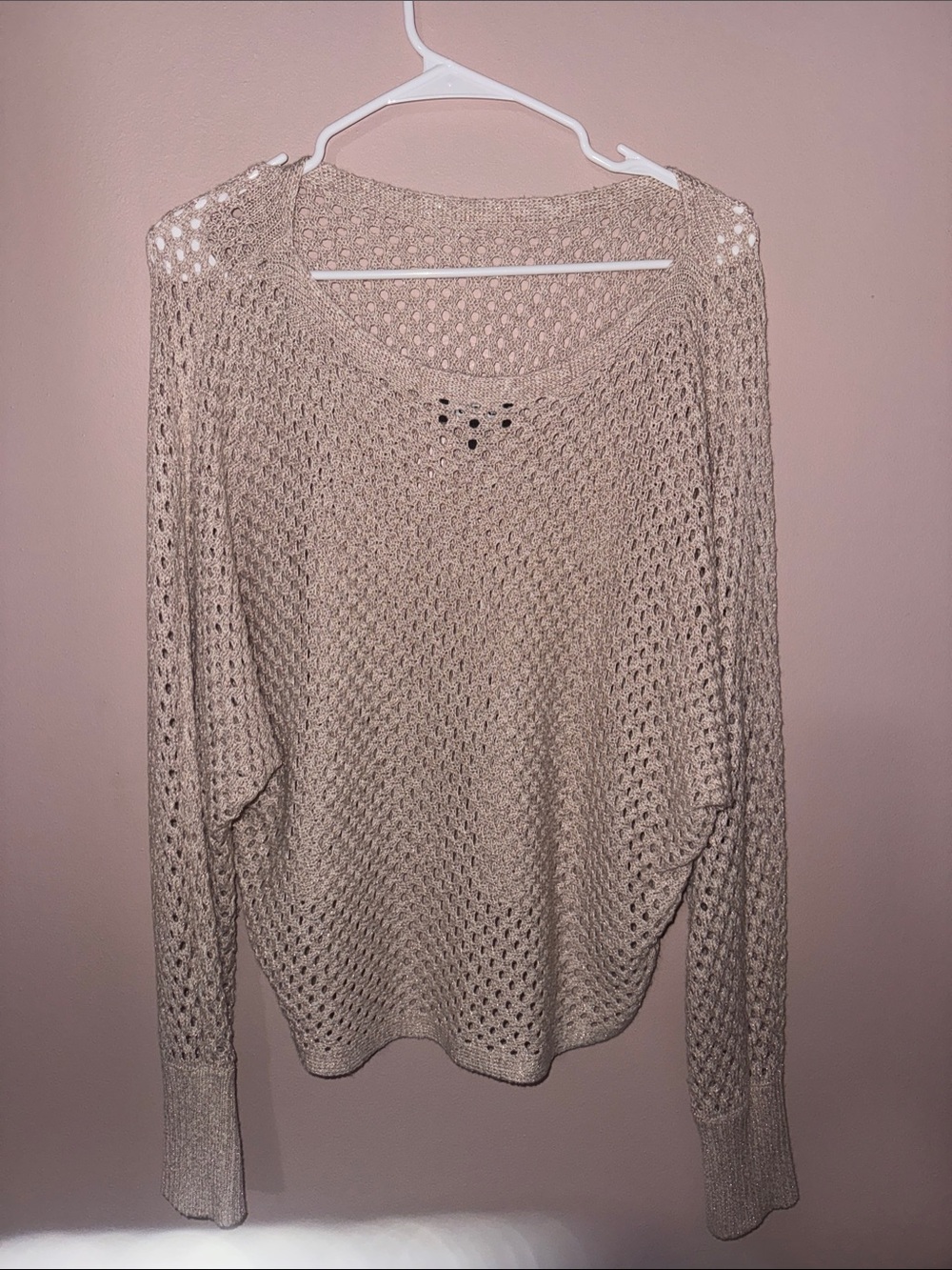 Express Open Knit Lightweight Sweater - Beige